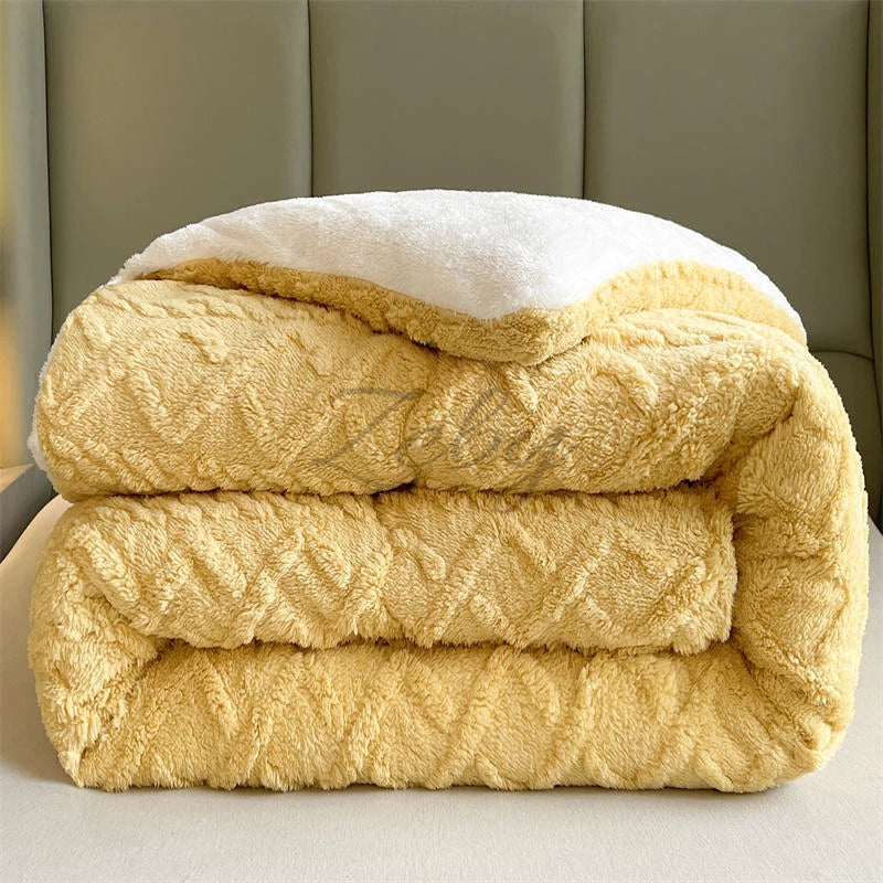 Thick Plush Bed Blanket – Faux Lamb Fleece Winter Comfort