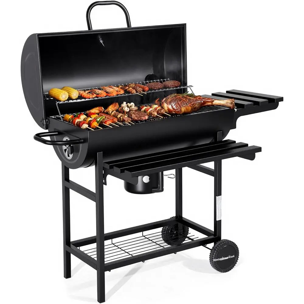 Portable 686 Sq. In. Charcoal BBQ Grill | Adjustable Air Vents, Built-In Thermometer, Folding Side Tables, 360° Wheels, Outdoor & Parties