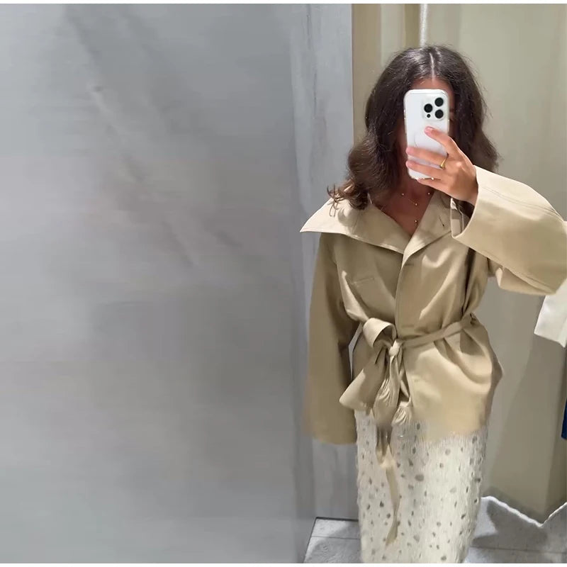 Women's Double-Breasted Cropped Trench Coat – Chic Vintage Office Jacket