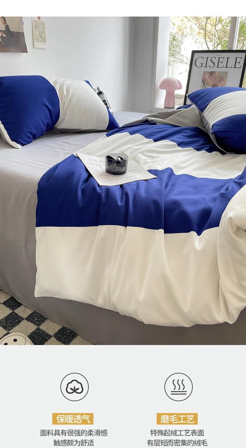 Stripes & Dots Duvet Cover Set – Quilt Cover, Bed Sheet & Pillowcases, Queen Size