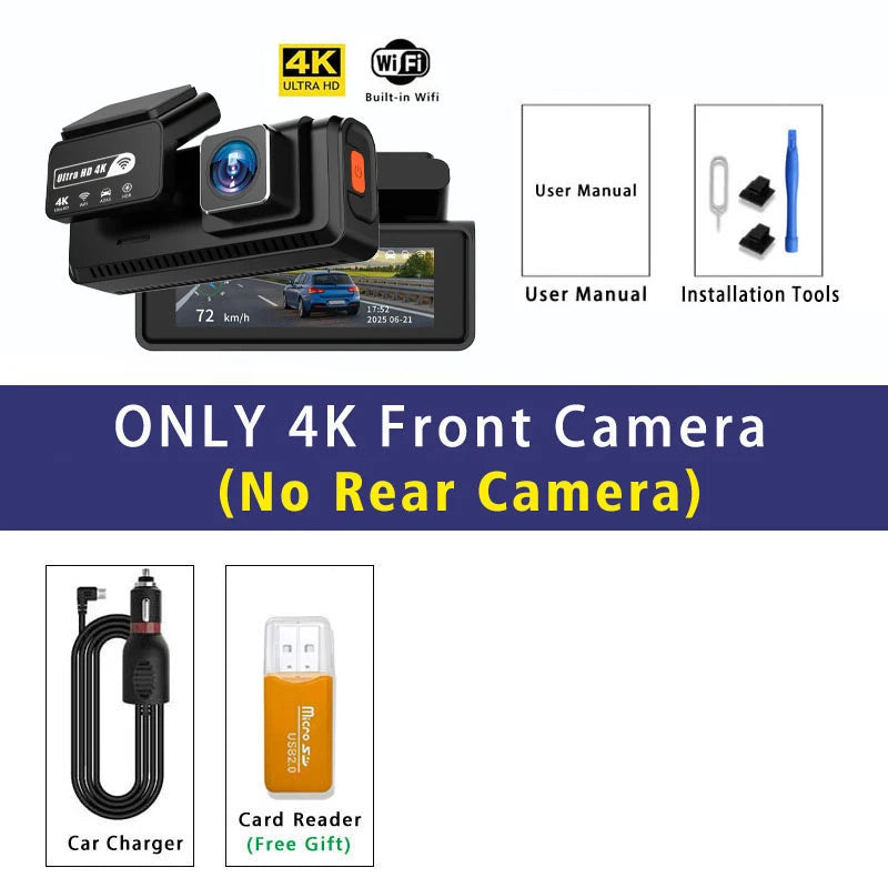 ADAS 4K+2.5K Dash Cam – GPS, WiFi, 24H Night Vision, Optional Rear Lens, Mini Car DVR