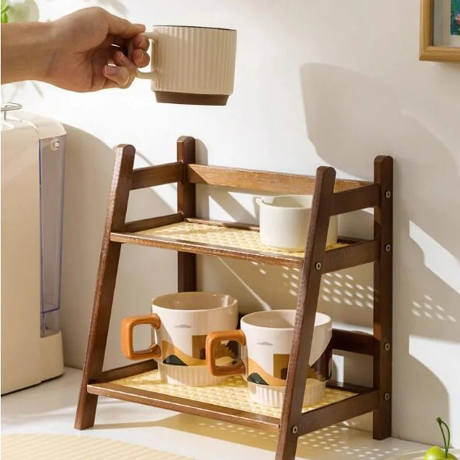 2-Layer Bamboo Coffee Cup Holder & Countertop Organizer Shelf