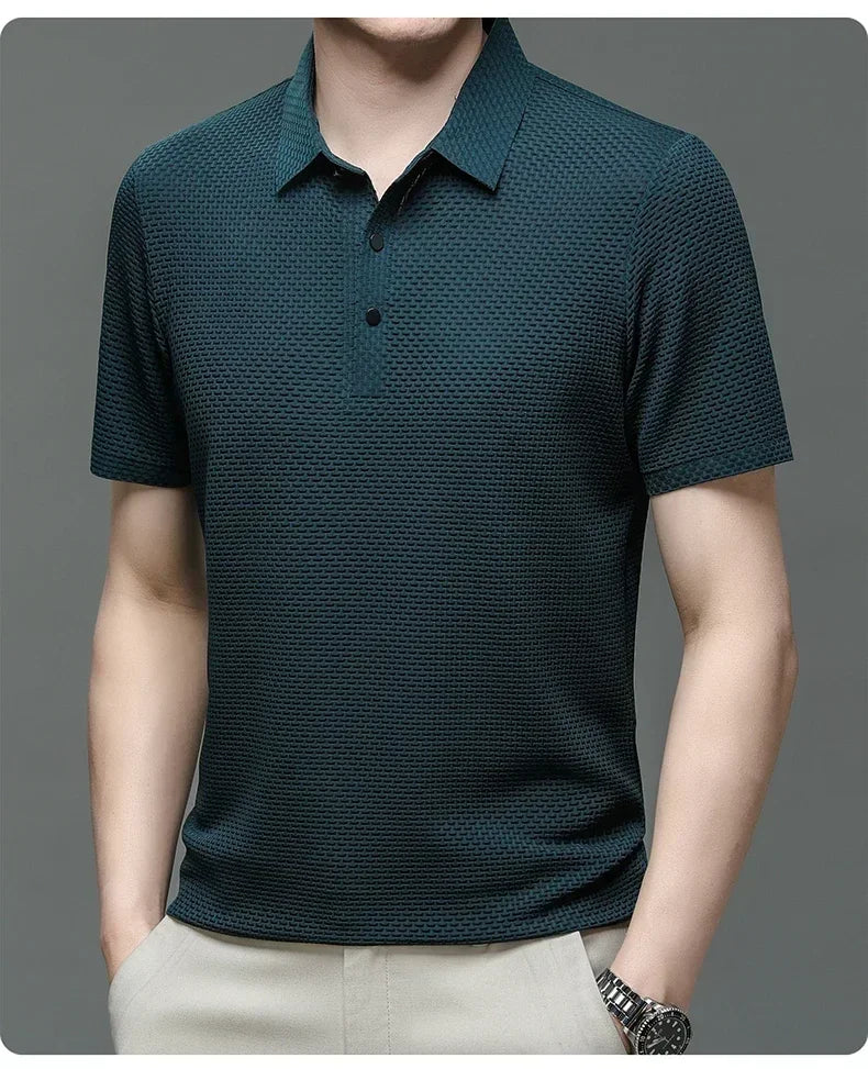 Men's Ice Silk Breathable Polo Shirt — Business Casual Short Sleeve Summer Top