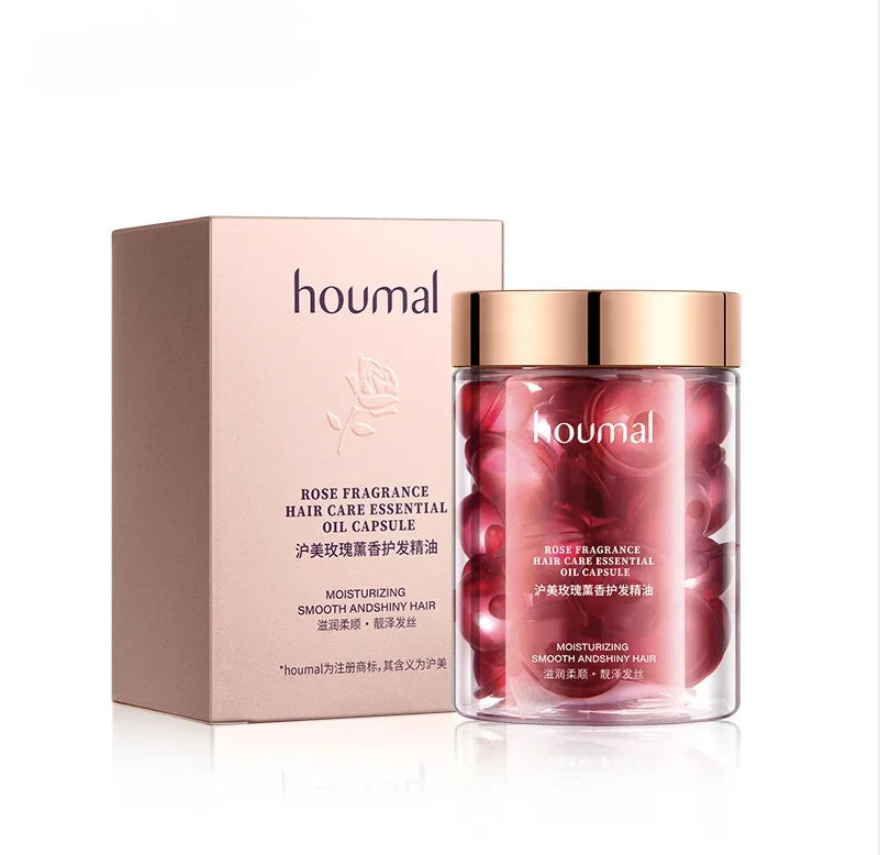 30pcs Rose Essential Oil Capsules Supple Dry Hair Keratin Plant Complex Oil Dry Damaged Hair Repair Female Hair Care Products