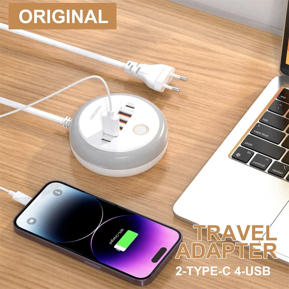 50W Multi-Port Power Strip — USB-C PD & USB-A Fast Charging Desktop Charger