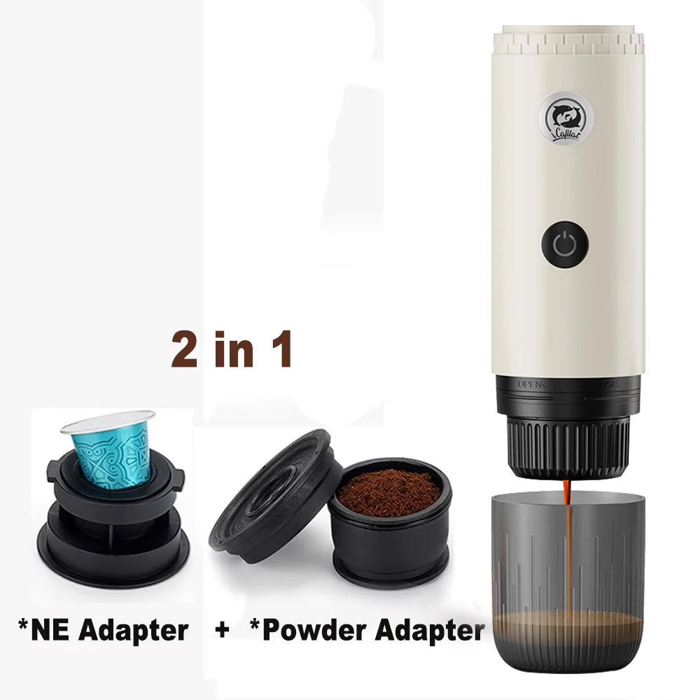 Espresso on the Go — 2-in-1 Portable Capsule & Powder Coffee Maker | USB-Powered, Nespresso & Dolce Gusto Compatible