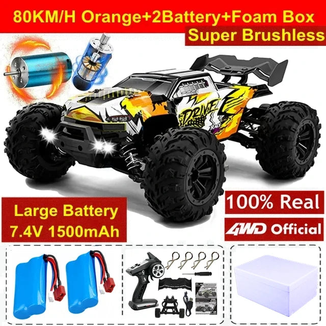 4WD 1:16 Scale High Speed Brushless RC Car – 50 or 80KM/H Off-Road Drift Racing Buggy Truck