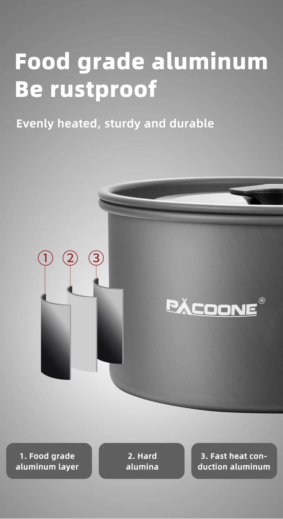 PACOONE Camping Cookware Set — Portable Outdoor Pot, Pan, Kettle & Tableware Kit