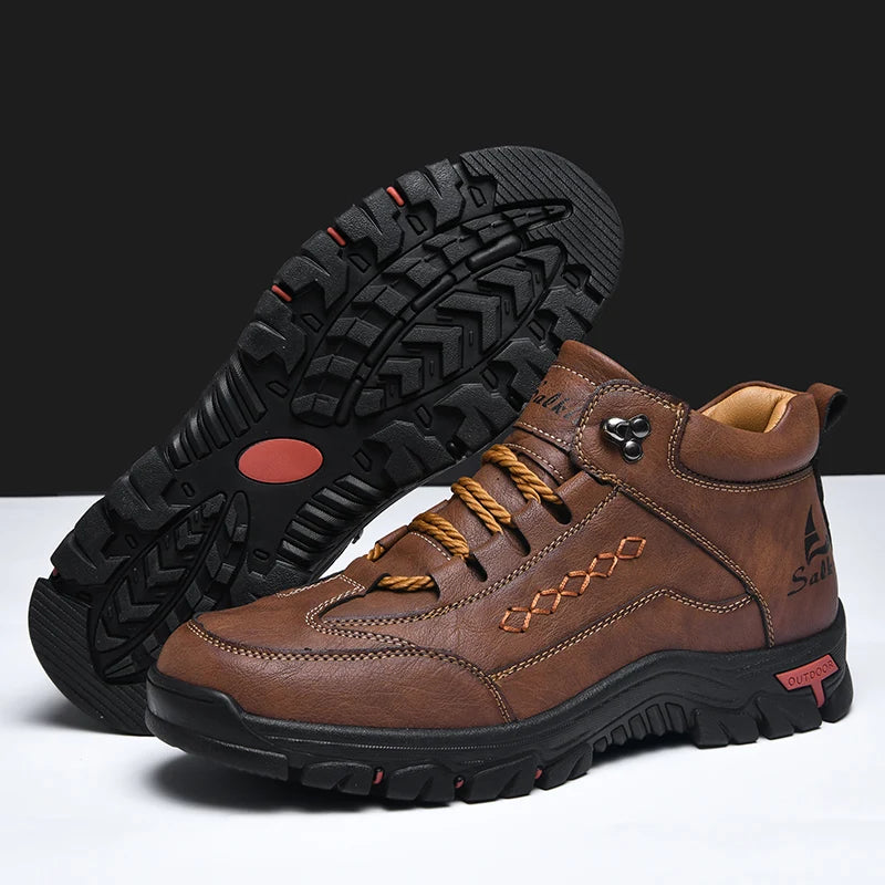 Men's High-Top Lace-Up Hiking Boots – Thick Sole Casual Oversized Boots