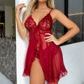 Women's Plus Size Lace Nightgown Set | Transparent Ultra-Thin Mini Pajama Dress