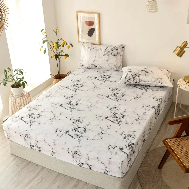 Fashion Print Elastic Fitted Sheet – Non-Slip Mattress Cover with Pillowcase, Multiple Sizes