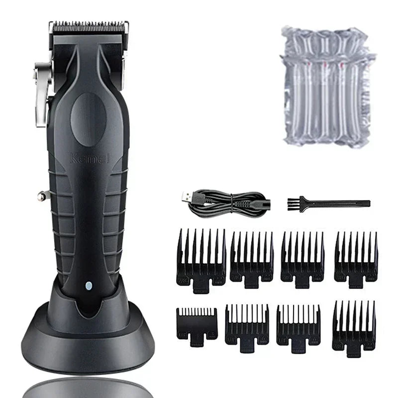 Kemei KM-2296 Professional Hair Clipper – Seat Charger, Stainless Steel Blade, 90-Min Battery, Cordless