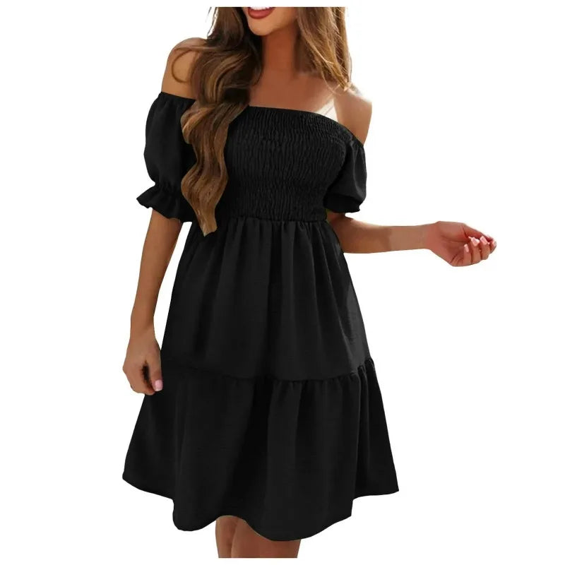 Off Shoulder Puff Sleeve Short Dress — Sexy Fashion Summer Mini Dress