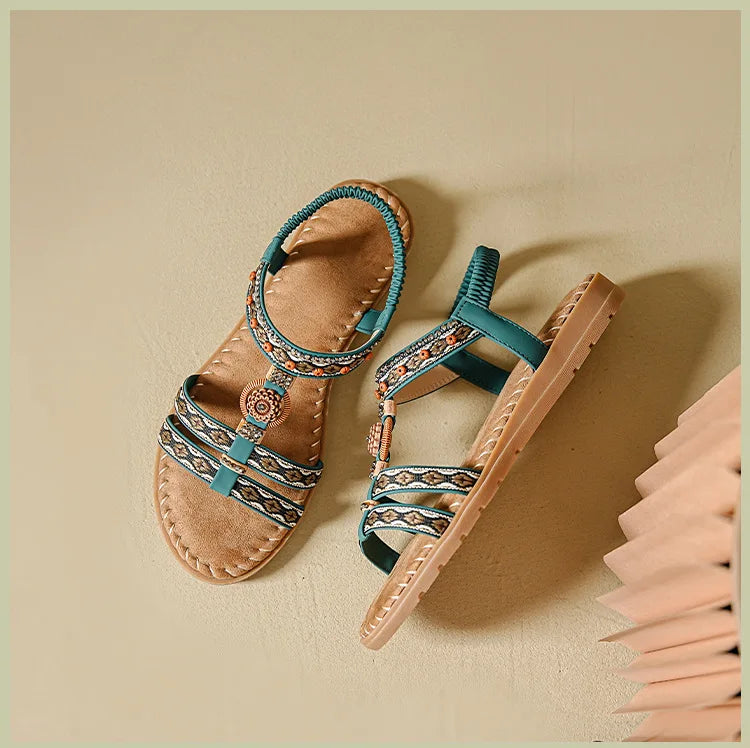 Women's Bohemian Flat Beach Sandals – Anti-Slip Elegant One-Line Sandals