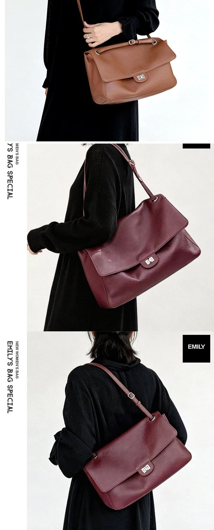 Head Layer Cowhide Leather Commuter Tote Bag – Large Capacity Crossbody Shoulder Bag for Women