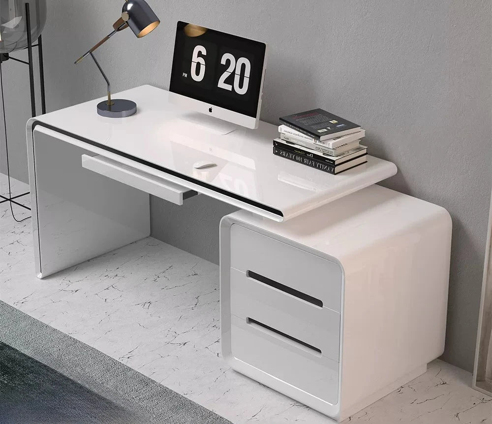 Modern Office Computer Desk with Cabinet & Keyboard Shelf — MDF Writing Workstation