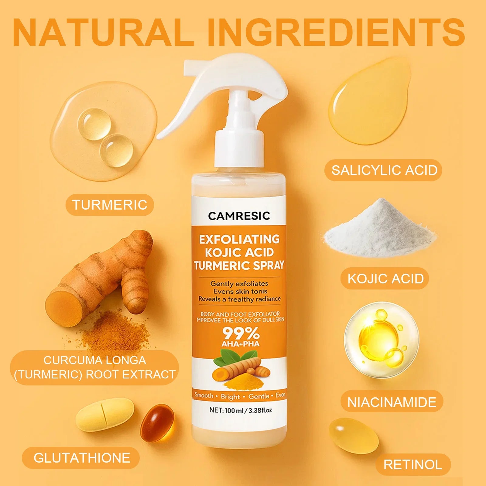 Kojic Acid Turmeric Exfoliating Body Spray – Brightening Peeling Solution 100ml
