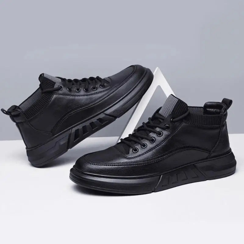 Men's Black Bonded Leather High-Top Shoes