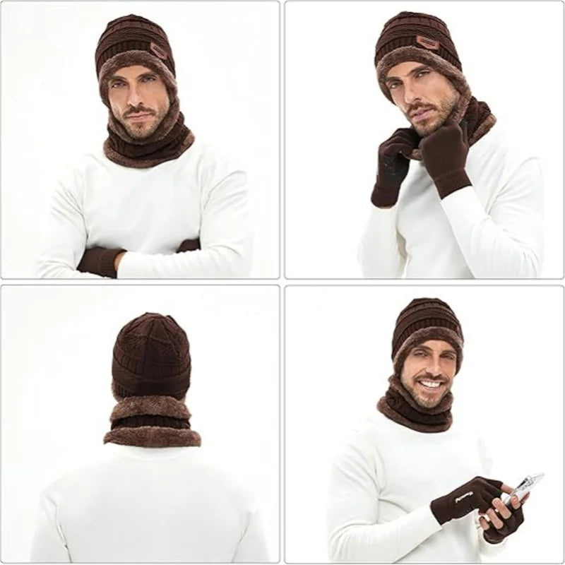 Men's Winter Hat, Neck Warmer and Touchscreen Glove Set