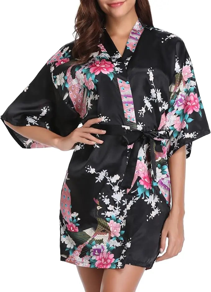 Women's Short Satin Kimono Robe | Bridal Dressing Gown Nightdress