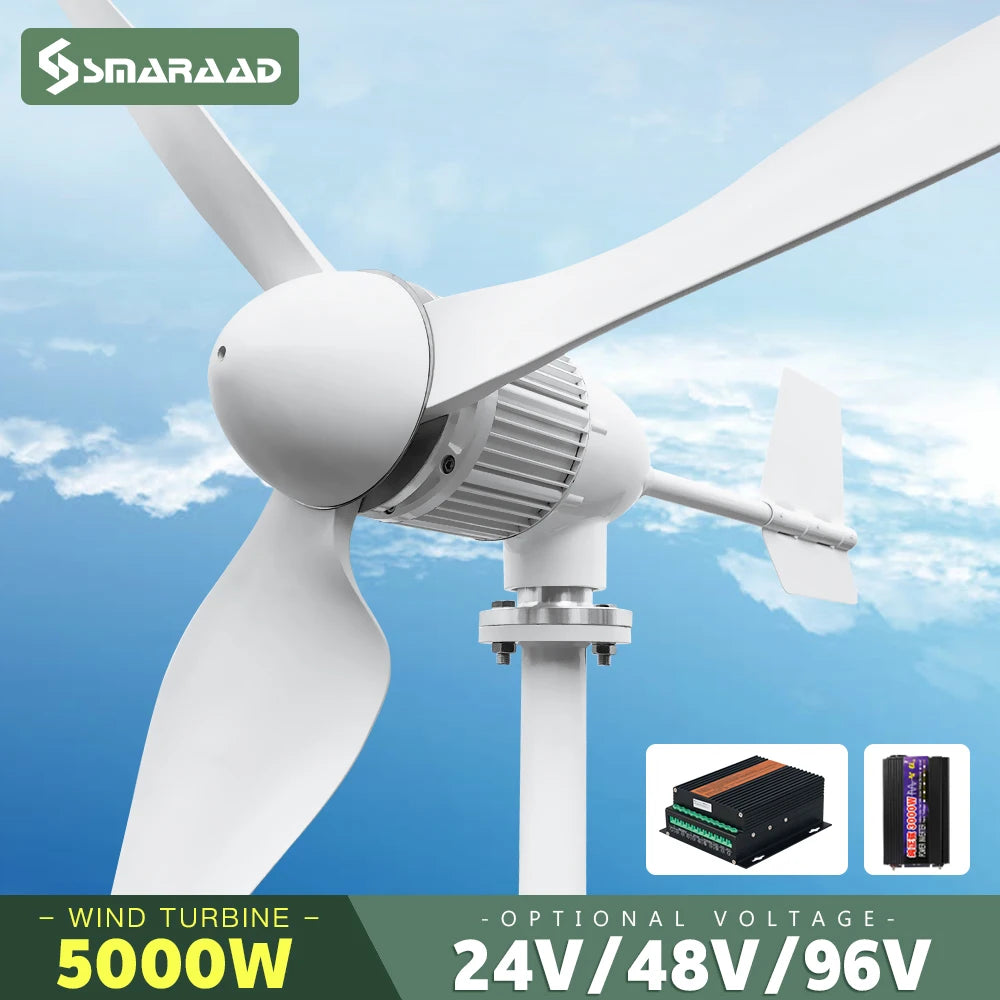 Horizontal Axis Wind Turbine Generator — 2KW / 5KW, 12V-96V, CE Certified Off-Grid for Home Use