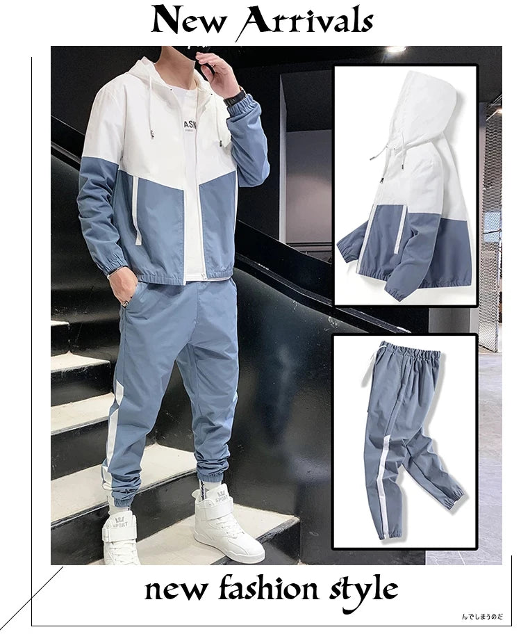 Men's Hip Hop Hooded Tracksuit Jacket & Pants Set – Jogger Sport 2-Piece Suit