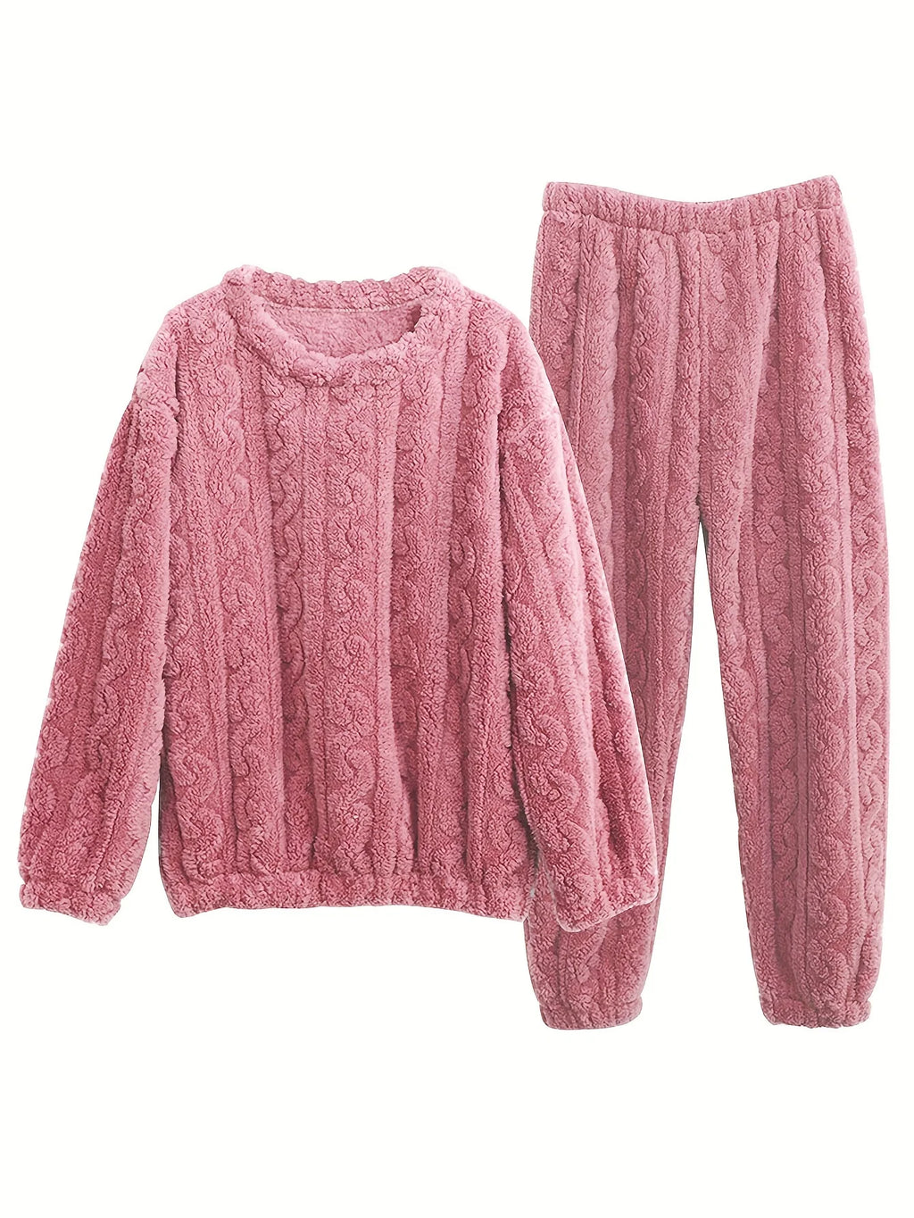 Women's Winter Plush Fleece Pajama Set – Thick Warm Jacquard Loungewear, 6 Colors