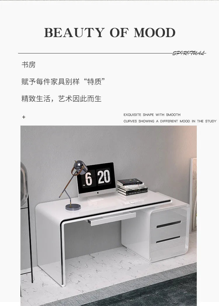 Modern Office Computer Desk with Cabinet & Keyboard Shelf — MDF Writing Workstation