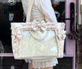 miyagawa Satin Pearl Bow Ita Bag Square Tote – Japanese Sweet High Capacity Shoulder Bag for Women