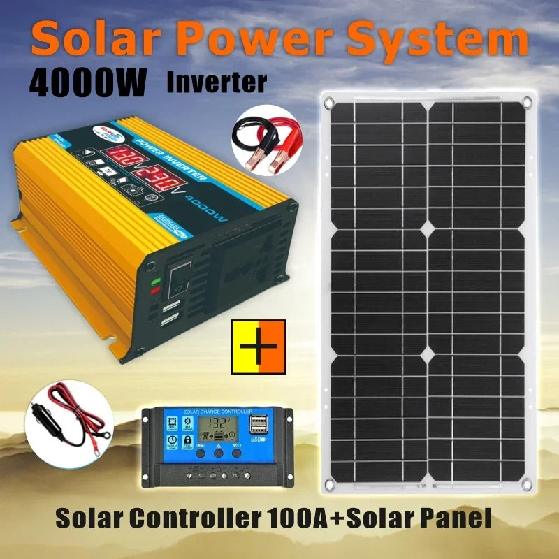 4000W Solar Inverter Kit – 12V to 110V/220V Solar Panel System with Charge Controller