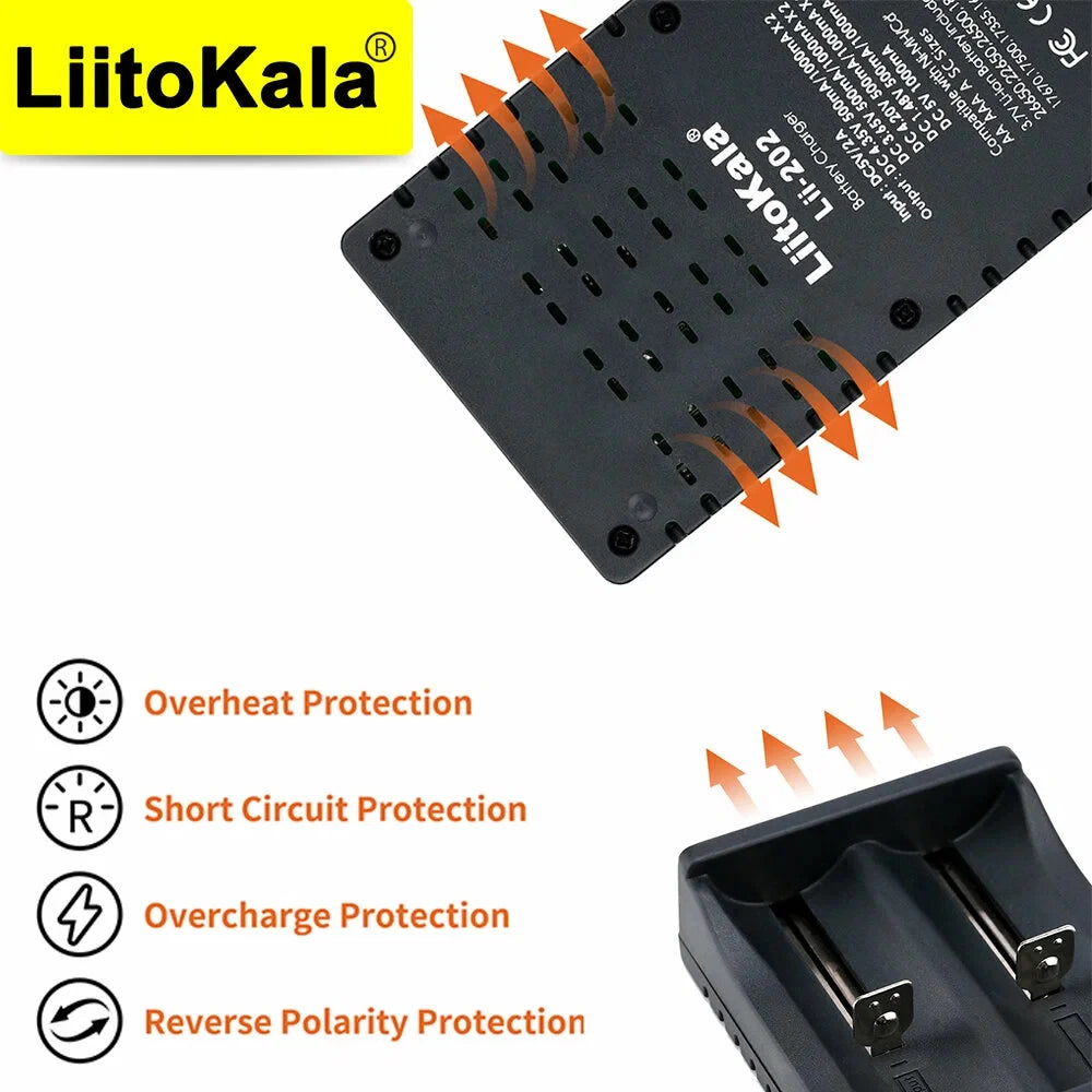 LiitoKala Lii-202 Smart Battery Charger – 18650, 21700, 26650, 14500 NiMH & Li-ion Universal Charger