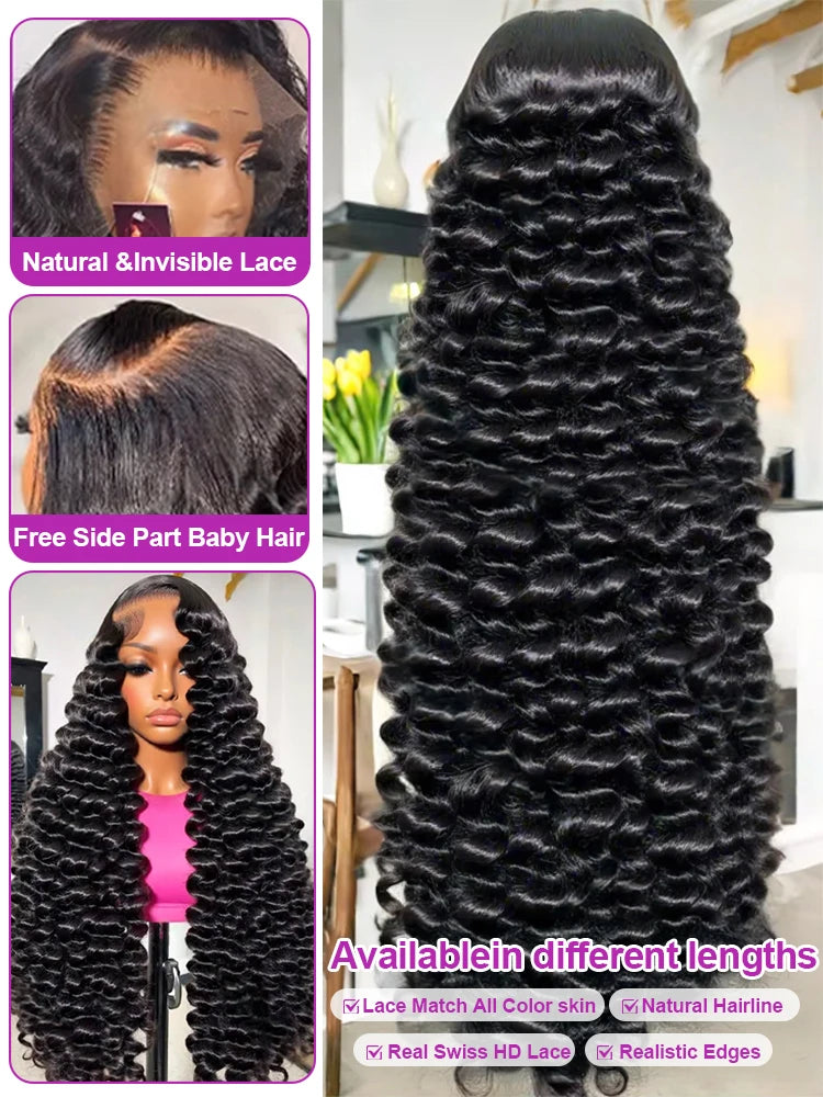 40 Inch Loose Deep Wave Lace Front Human Hair Wig Brazilian Nature Wave Curly Wigs Human Hair 13x6 HD Lace Frontal Wig For Women