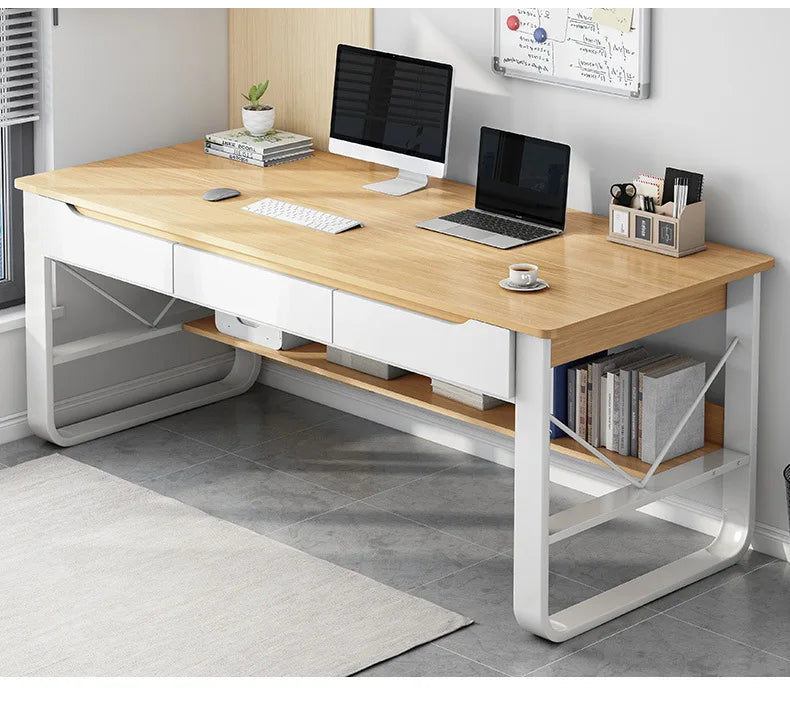 Multifunctional Computer Desk with Drawers — Metal Frame Student Study Desk, Multiple Sizes & Finishes