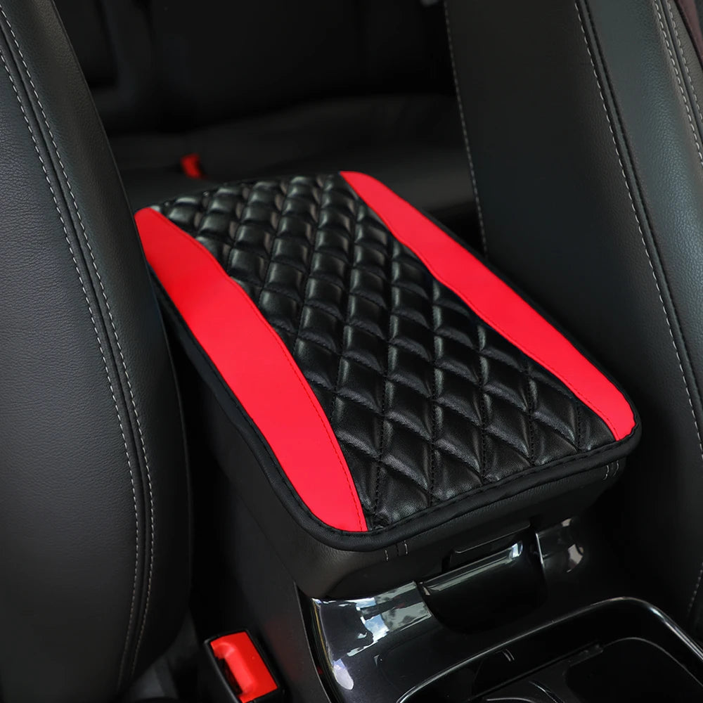 Checkered PU Leather Car Armrest Console Pad — Women