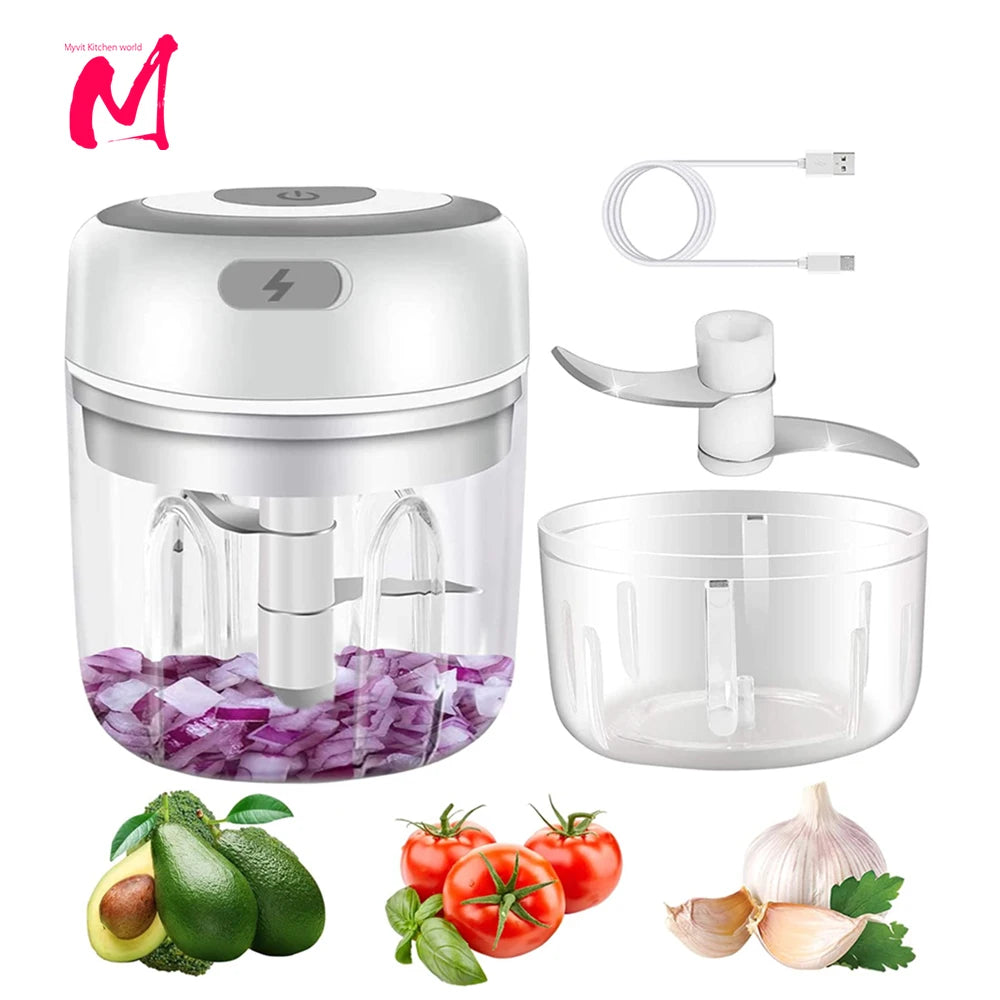 MYVIT USB Electric Mini Food Chopper — 30W Portable Garlic Masher & Vegetable Chopper, 250ml BPA-Free