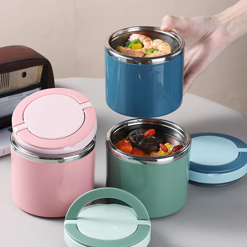 JUSTINLAU 630ml/1000ml Insulated Food Thermal Jar – Stainless Steel Soup Thermos with Bowl Lid, 6–12Hr Hot