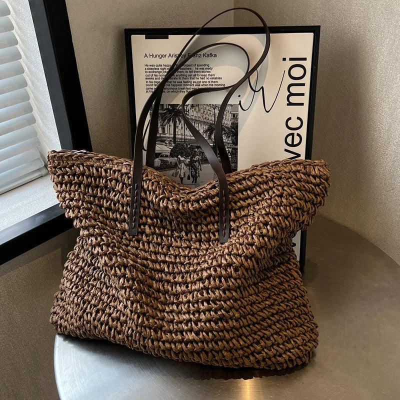 Straw Woven Beach Tote Bag – Large Capacity Casual Shoulder Handbag for Women