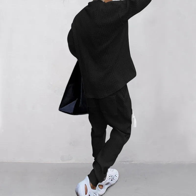 Men's Jacquard Knit Sweater & Casual Trousers Two-Piece Set