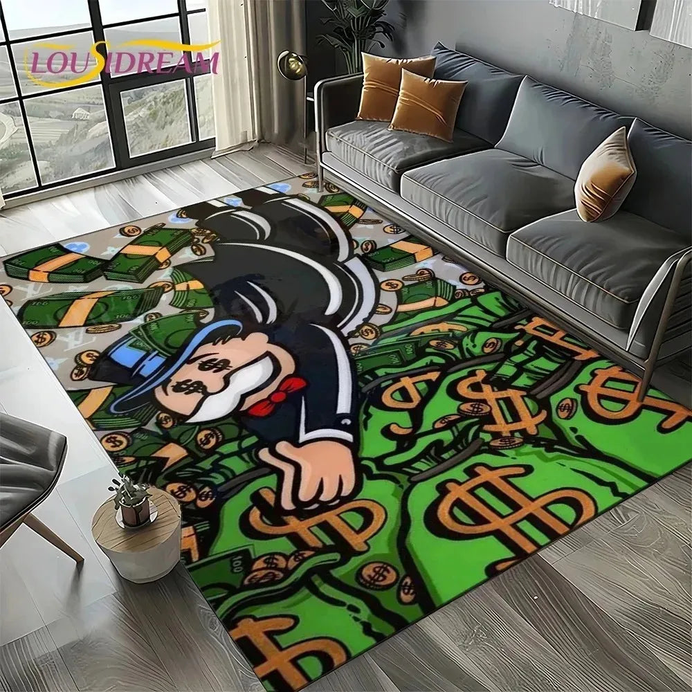 Monopoly Dollar Cartoon Area Rug – Non-Slip Entryway Mat for Living Room, Bedroom & Kids Decor