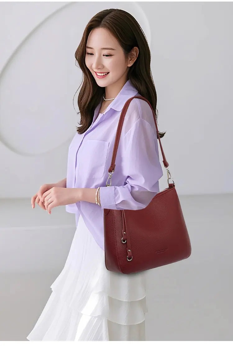 Luxury PU Letter Detail Shoulder Crossbody Tote Bag – Large Capacity Messenger Handbag for Women