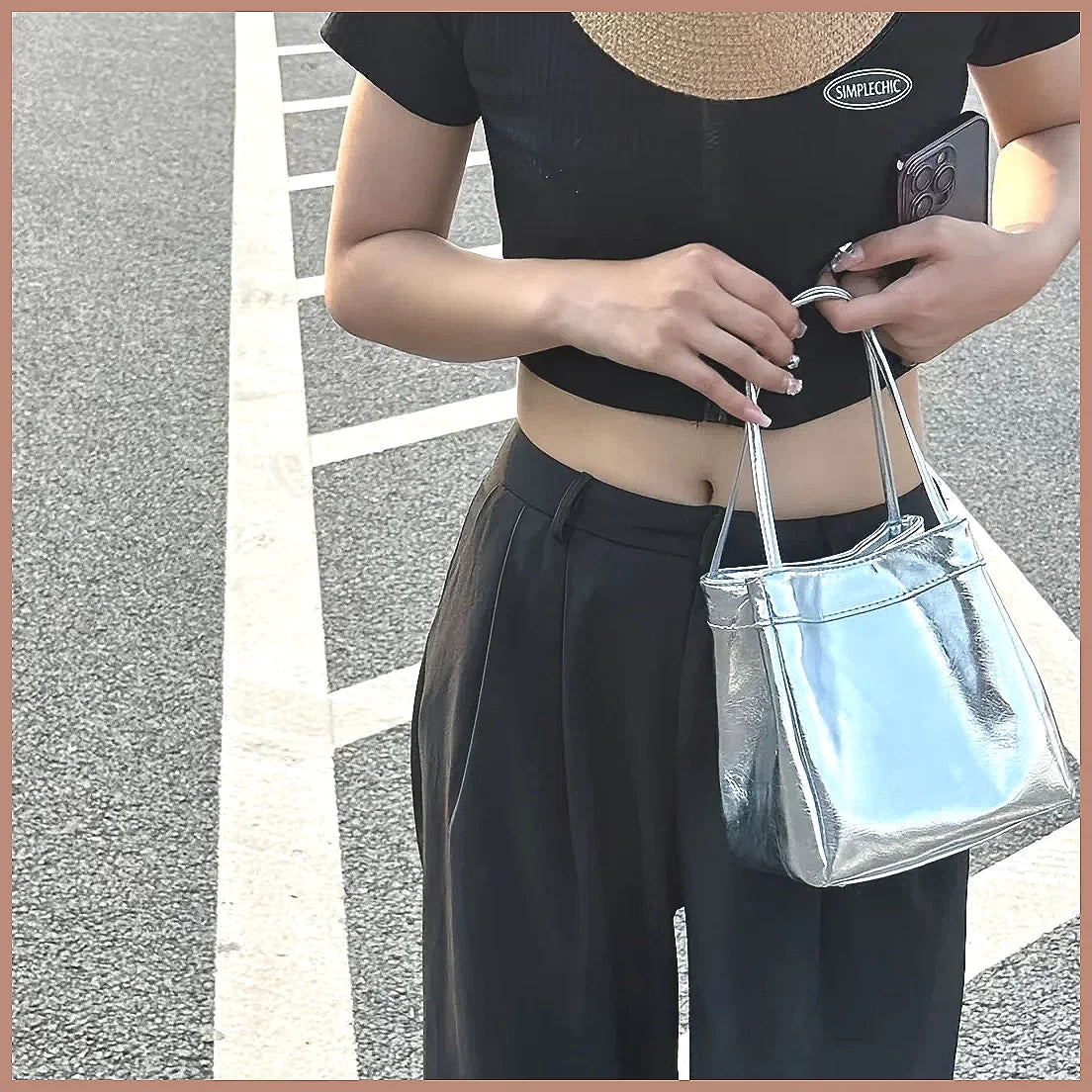 Sparkling Silver Glittery Mini Drawstring Bucket Bag – PU Crossbody Handbag with Wallet for Women