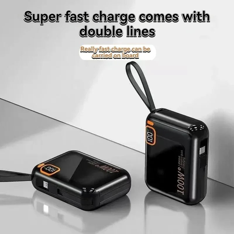66W Portable Mini Power Bank 20000mAh – Built-in Cable, PD Fast Charging for iPhone & Android