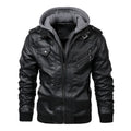 Men's Faux Leather Biker Jacket – Detachable Hood