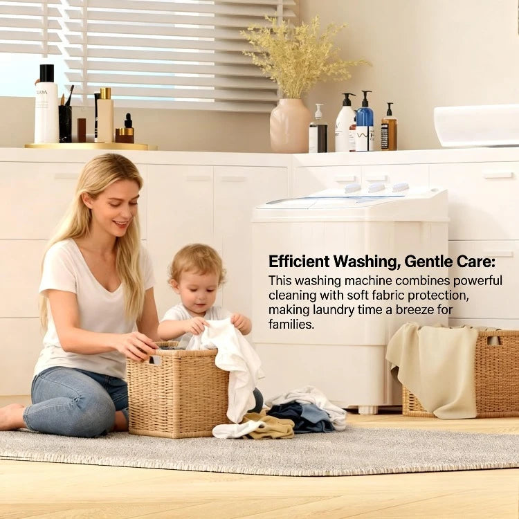 Portable Twin Tub Washing Machine & Spin Dryer — 16 lbs Compact Laundry Washer for Apartment, Dorm, RV & Camping