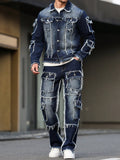 Men's Denim Suit & Wide Straight-Leg Pants Set – Multi-Pocket Spring Autumn Casual 2-Piece