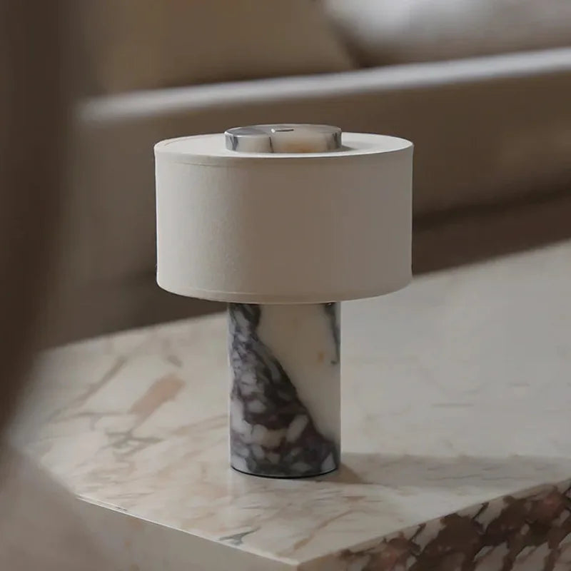 Stone Base Lamp – White Fabric Shade