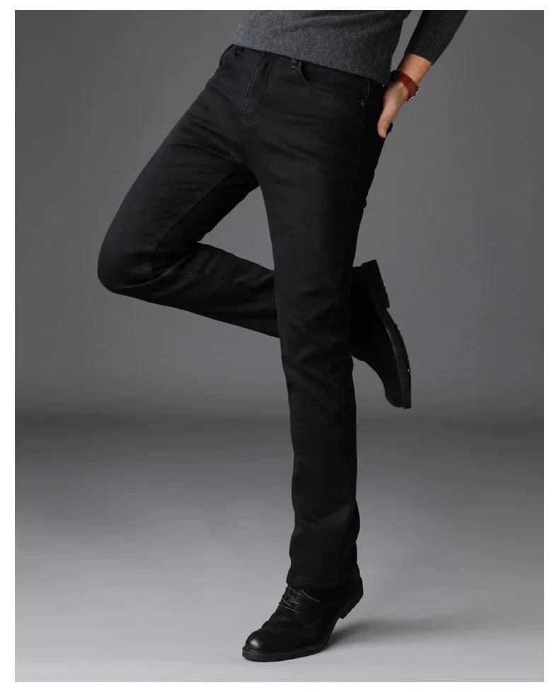 Men's Soft Stretch Black Biker Jeans — Slim Fit Moto Denim