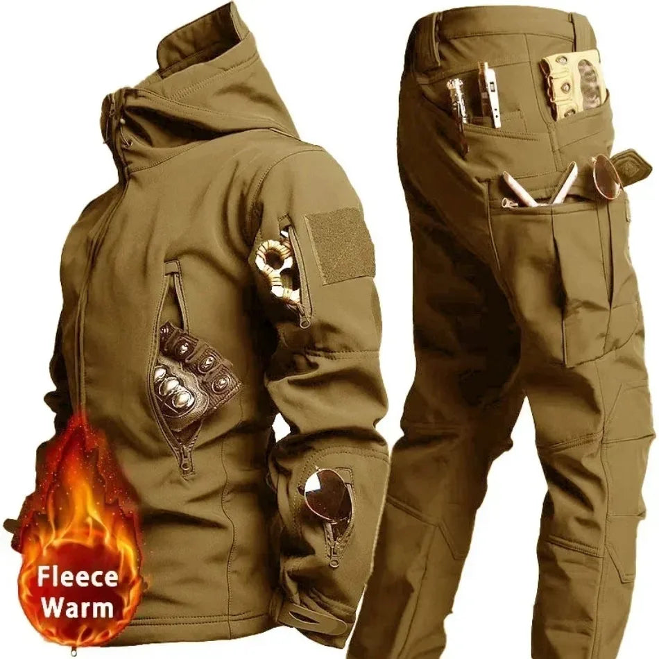 Men's Camo Waterproof Tactical Jacket & Fleece Pants Set – Winter Hunting Outdoor 2-Piece