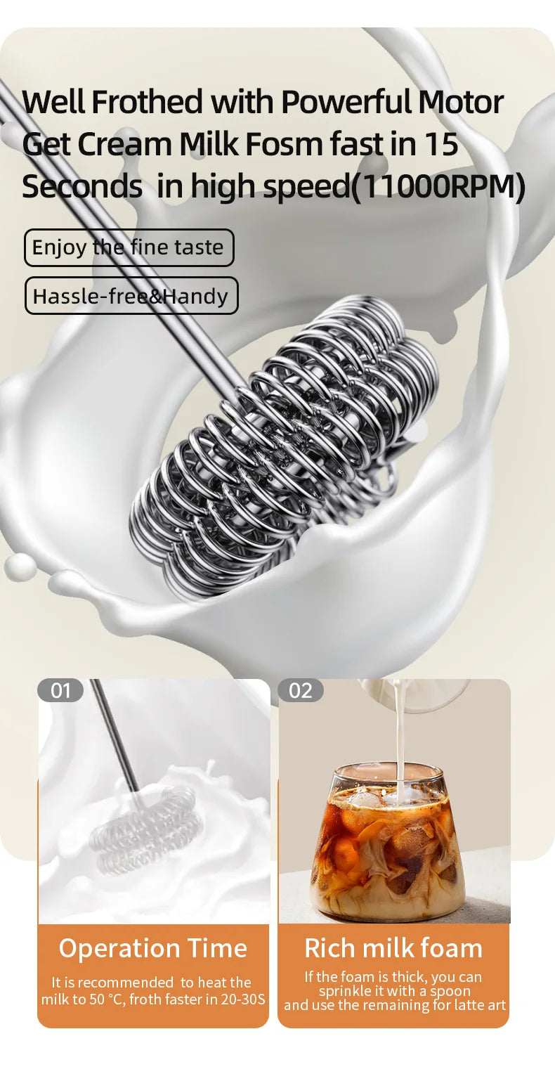 Wireless USB Rechargeable Milk Frother – 3-Speed Handheld Foam Maker & Coffee Whisk