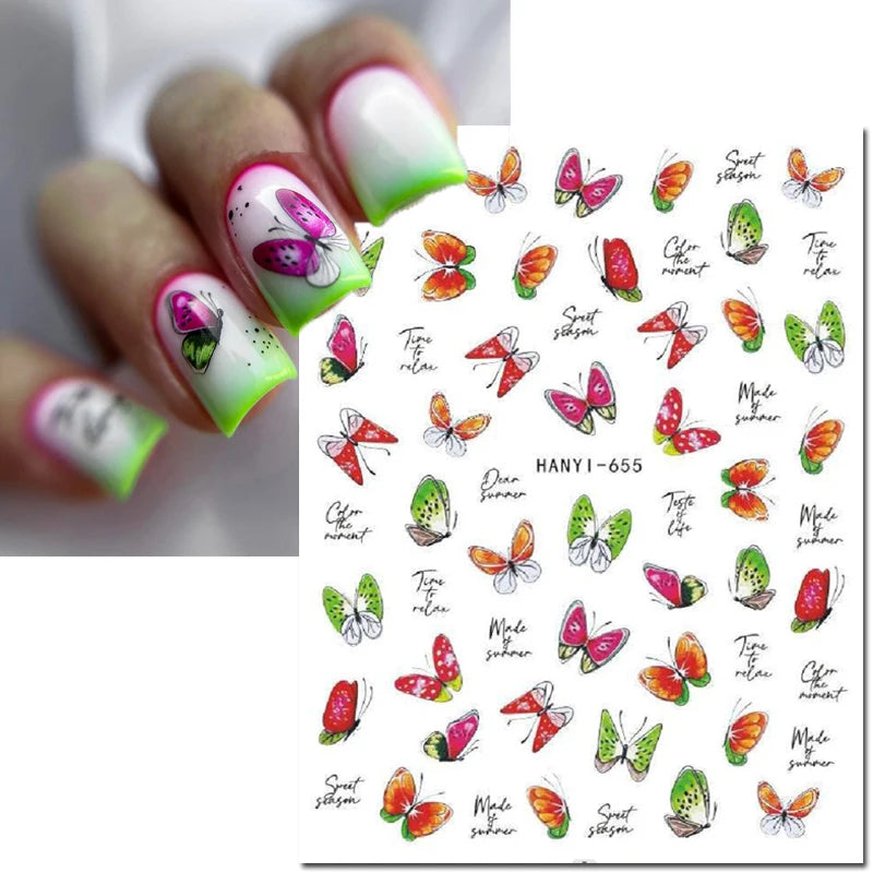 3D Summer Tropical Nail Art Sticker Decals — Palms, Butterflies & Flowers